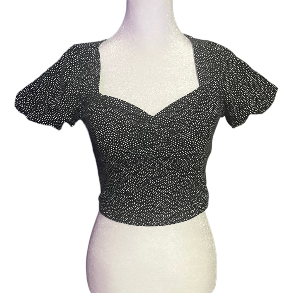 Black crop top with white dots